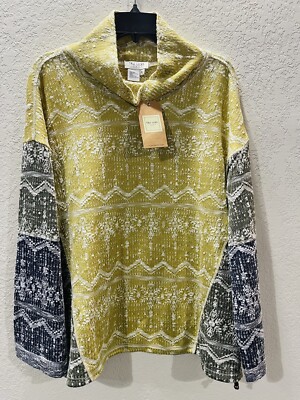 New Women s Sweater Tru Luxe Pull Over Cowl Neck Soft Cotton Blend Large $89.00