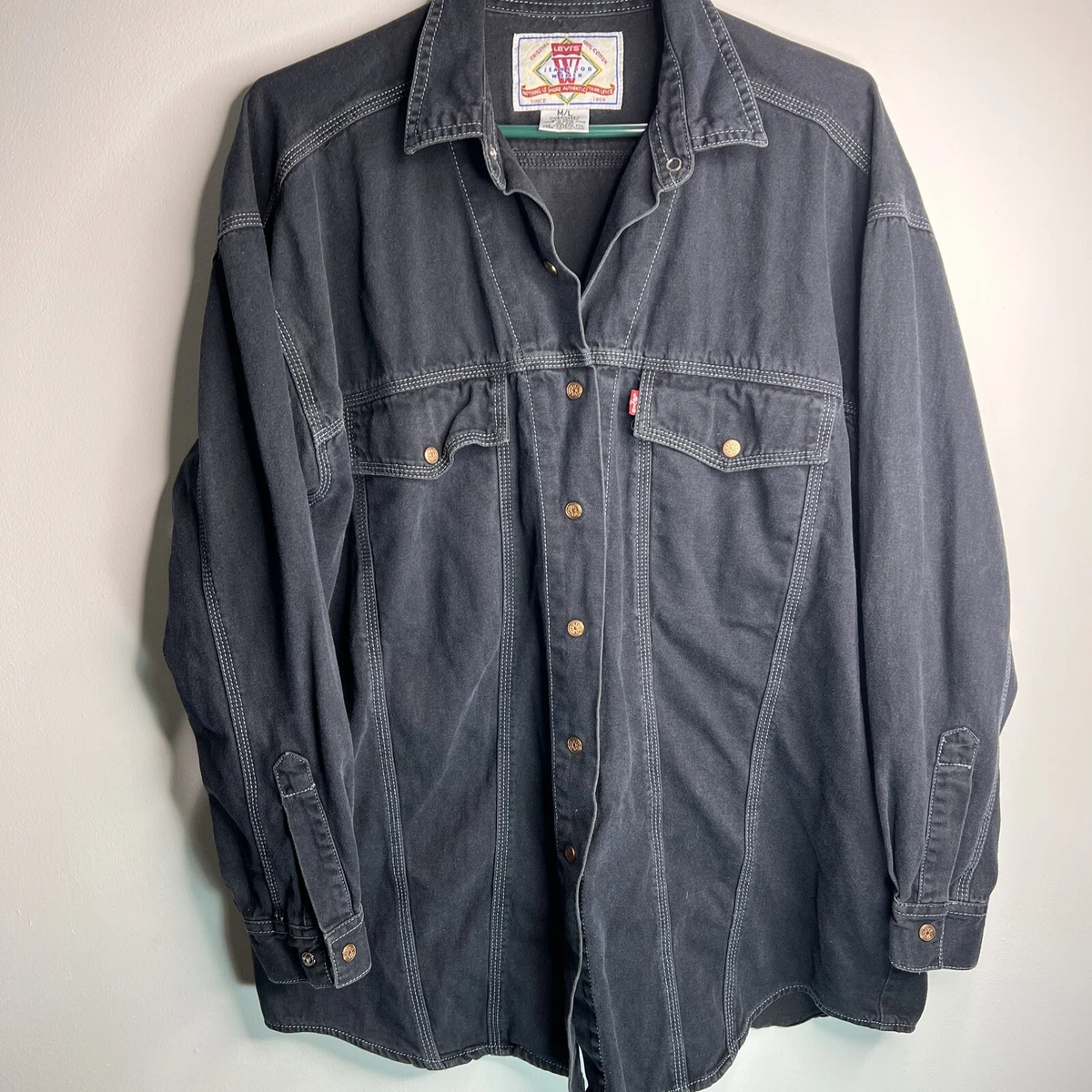 Levis black denim shirt cheap womens