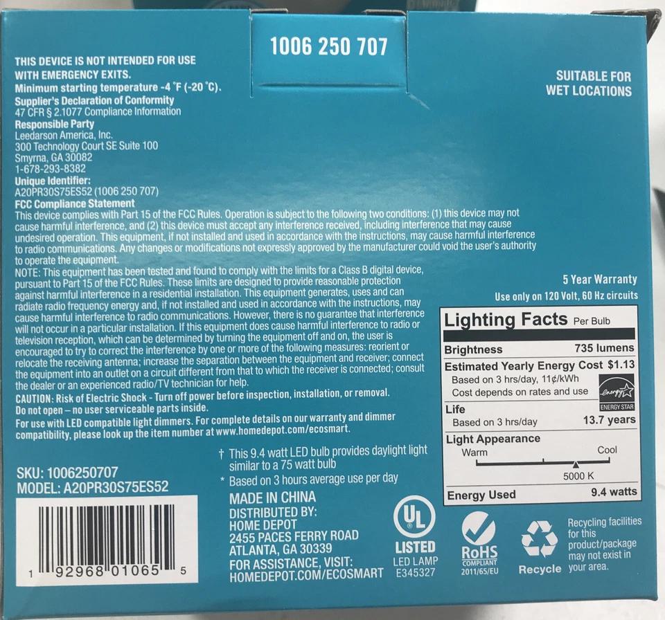 4 EcoSmart Two Packs 9.4W  75W Equivalent Light Bulbs PAR30S Dimmable Flood LED - Image 4 of 4