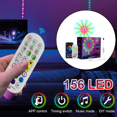 156 LED RGB Firework Strip Lights Smart Music Sync Atmosphere Light & Remote