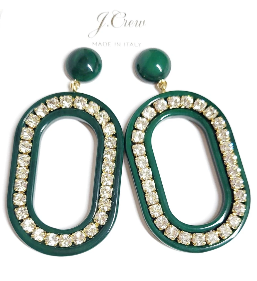 Pendientes colgantes ovalados con joyas J.Crew verde selva latón enchapado multicolor nuevos Foto 2 de 4