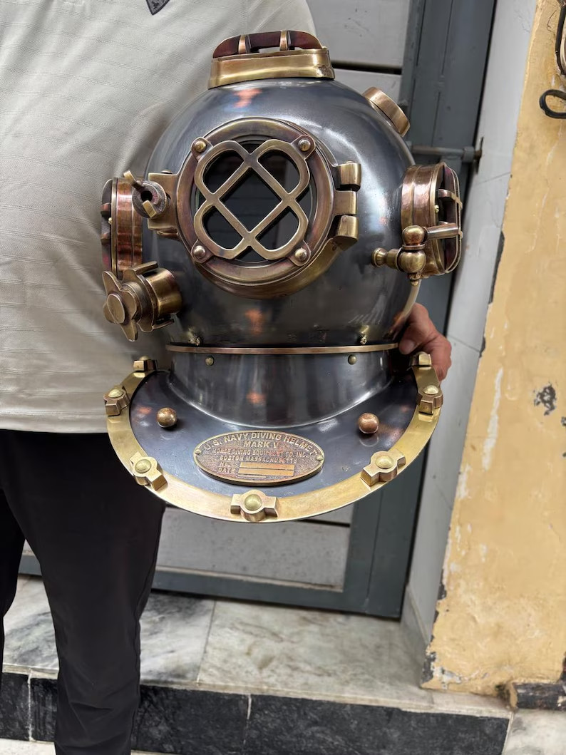 Vintage Brass & Steel Diving Helmet | Nautical Deep Sea Diver Helmet | M