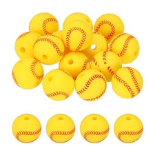 15Pcs Silicone Sports Beads 12mm Ball Shaped Beads Yellow Baseball,