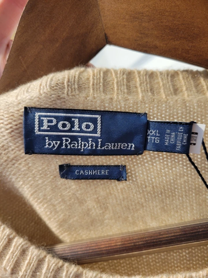 Suéter Polo Ralph Lauren Cuello Redondo Cachemira Pura - Talla XXL - Beige - $398 ¡Nuevo! Foto 4 de 4