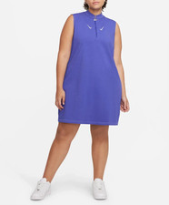 Nike Plus Size 2X Sportswear Swoosh Logo Women's Dress Sleeveless Zip Blue Nwt