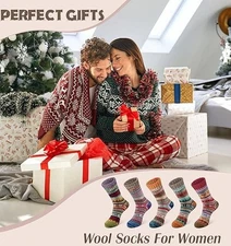 Pack of 5 Womens Wool Socks Large Green Dark Blue Lake Blue Orange Brown