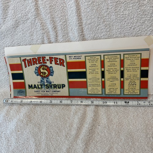 Three-Fer Hop Flavored Malt Syrup Litho Label. 2 1/2 lb Milwaukee, Wisconsin - Picture 6 of 6