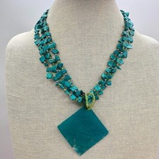 Vintage Y2K Turquoise Blue Pendent Necklace Statement Women's Classic Jewelry