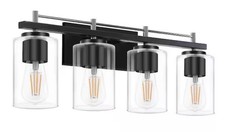 HKMGT Farmhouse 24" 4-Light Chrome Black Bathroom Vanity Light with Glass Shade