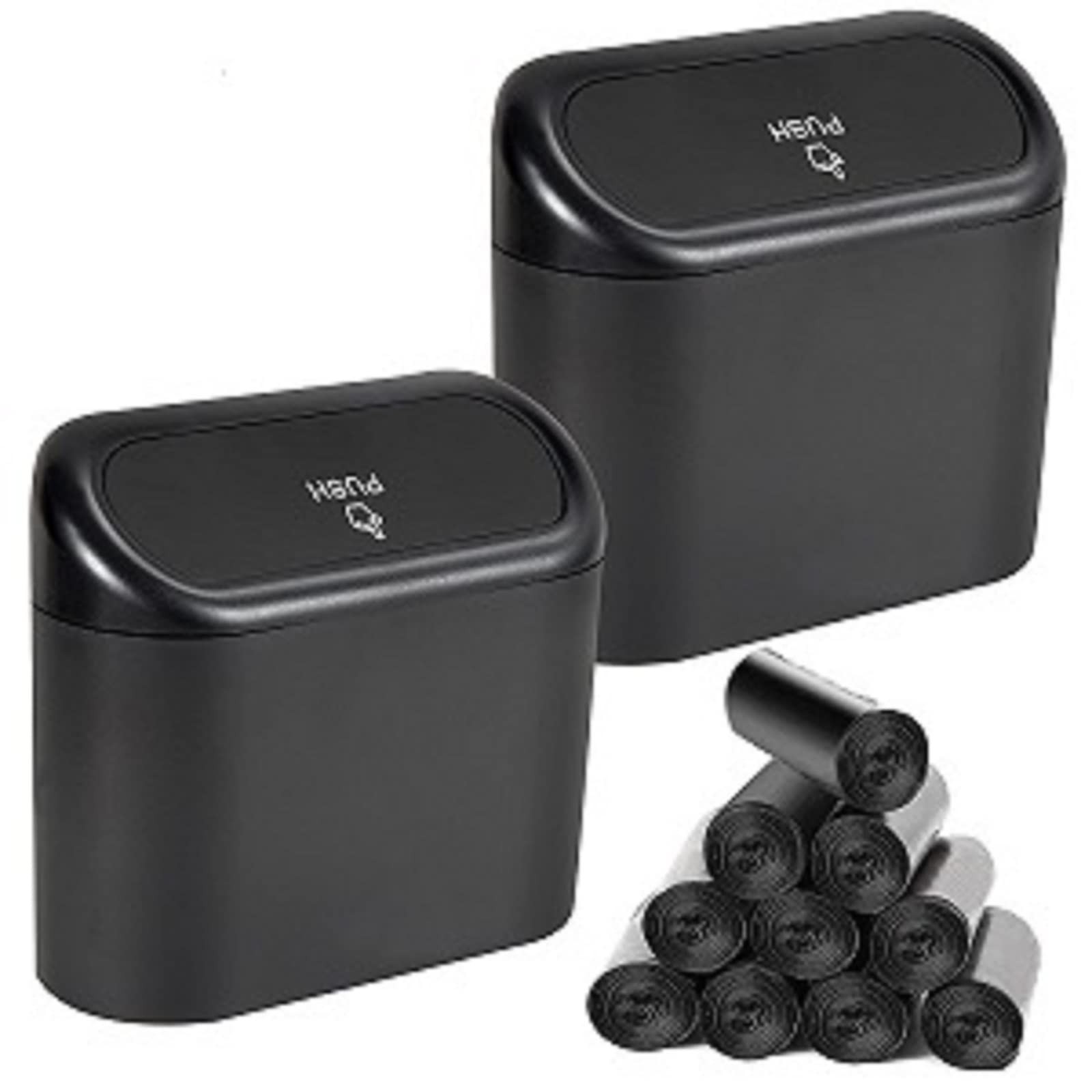 EnthuLove 2 Packs mini Car Trash Can Bin with Lid and 150pcs trash Black