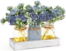 Mkono Mason Jar Lights Centerpieces for Tables Dining Room small, Grey Blue