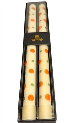 MACKENZIE-CHILDS ''HAPPY DOT DINNER CANDLES'' ORANGE GREEN SET * NEW FREE SHIPPING