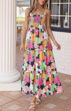 New!!! Women’s Tiered Maxi Dress Bright Floral Medium