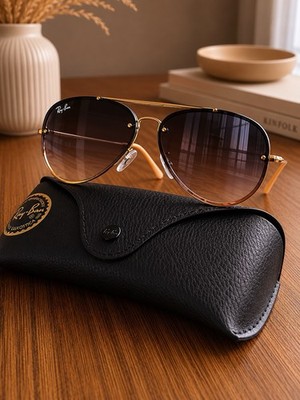 NEW Authentic Ray Ban Blaze Aviator RB3584-N 3584 Gold Blue Gradient Size 61/13