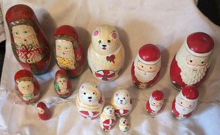 Three Vintage Russian Dolls Two Santa & A Polar Bear