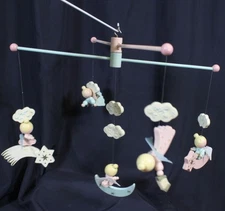 Vtg IRMI Crib Mobile Angels Musical Instruments Sweet Precious Stars Moons Old