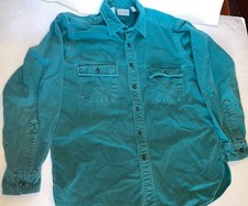 Vintage LL Bean Chamois Cloth Work Shirt Green 16 USA Made Long Sleeve