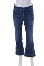 Stella McCartney Womens Medium Wash Star Fringe Flare Jeans Blue Denim Size 29