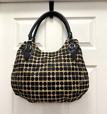 Beige/Black Geometric Satchel Top Handle Bag ...