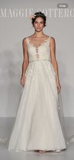 Maggie Sottero Ivory Lace Beaded Tulle A-Line Sleeveless V Neck Wedding Dress 8