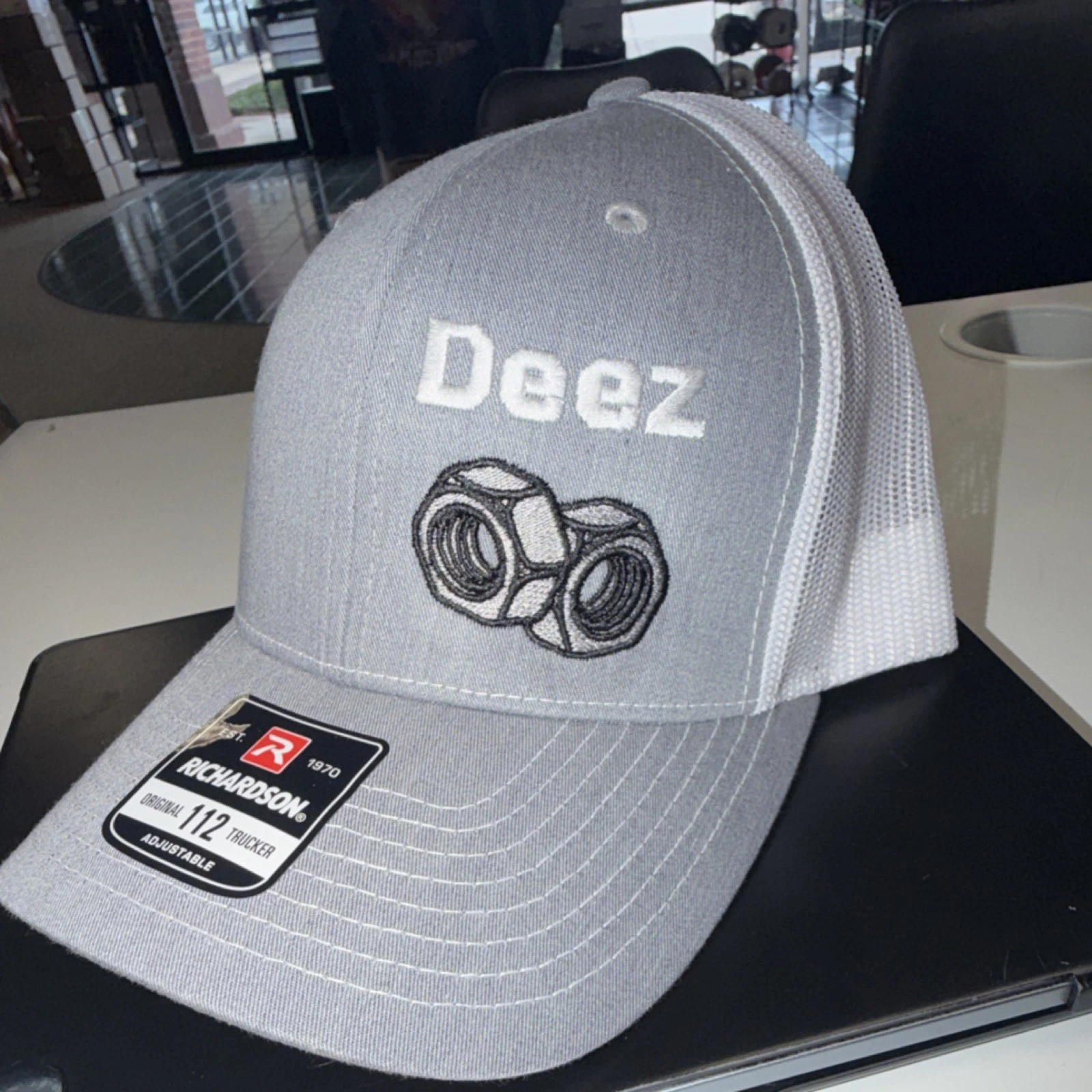 Richardson Trucker Hat Adjustable Mesh Back Gray White 'Deez Nuts'