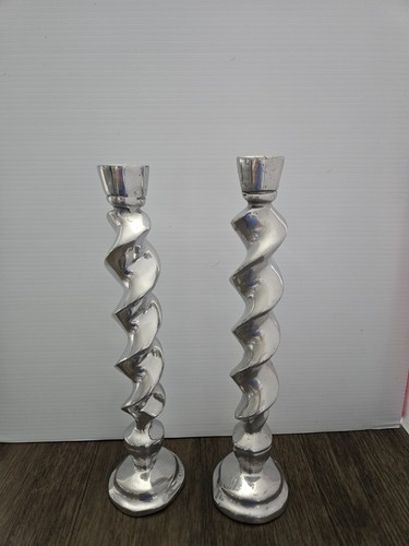 Set of 2 Vintage Pewter Barley Twist Candlesticks Taper Candle Holders