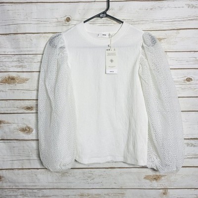 MNG Mango Women s White Mesh Puff Sleeve Blouse Size S