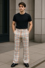 Vtg 70s Disco Plaid Flare Pants Men  s 33  Waist 30  Inseam Funky