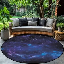 1pc Purple Starry Sky Printed pattern Stylish round Mat for Living Room, Dining