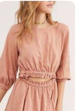 Free People Beach Medium Mauve Cutout Brentwood Mini Dress Cotton Bl Textured