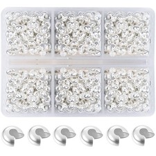 600 Pieces Crimp Bead Covers 4mm Open Half Round Crimp Bead Knot Cover Silver Sm