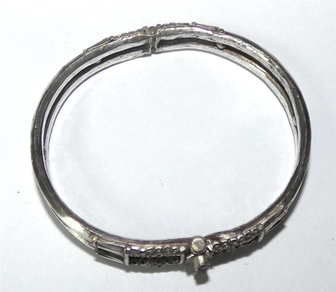 Antique Ethnic Solid Silver Bangle Bracelet With … - image 4