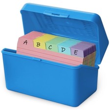 3x5 Index Card Holder Box with 100 Cards Dividers Tabs 3"x 5", Blue