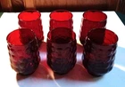 Anchor Hocking Red Bubble Glass 4-1/2" Tumblers Set Of 6 Vintage
