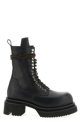 RICK OWENS Tower $2640 Lace Up Bogun Black Boots New & Authentic Tower