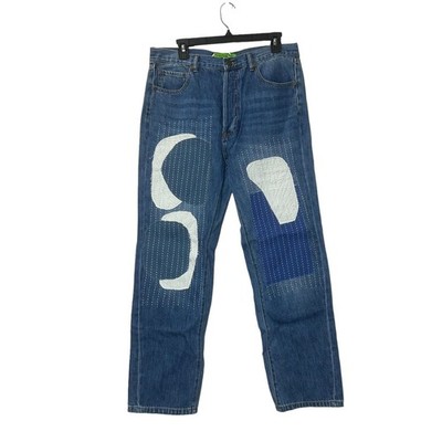 Sandrine Rose Patchwork Straight Leg High Rise Jeans Ocean Blue Women's 27 NWT