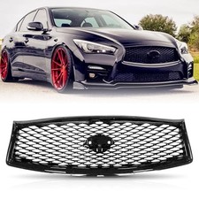 Front Bumper Upper Grill Gloss Black Mesh Grille 2014-2017 W/ Camera Hole