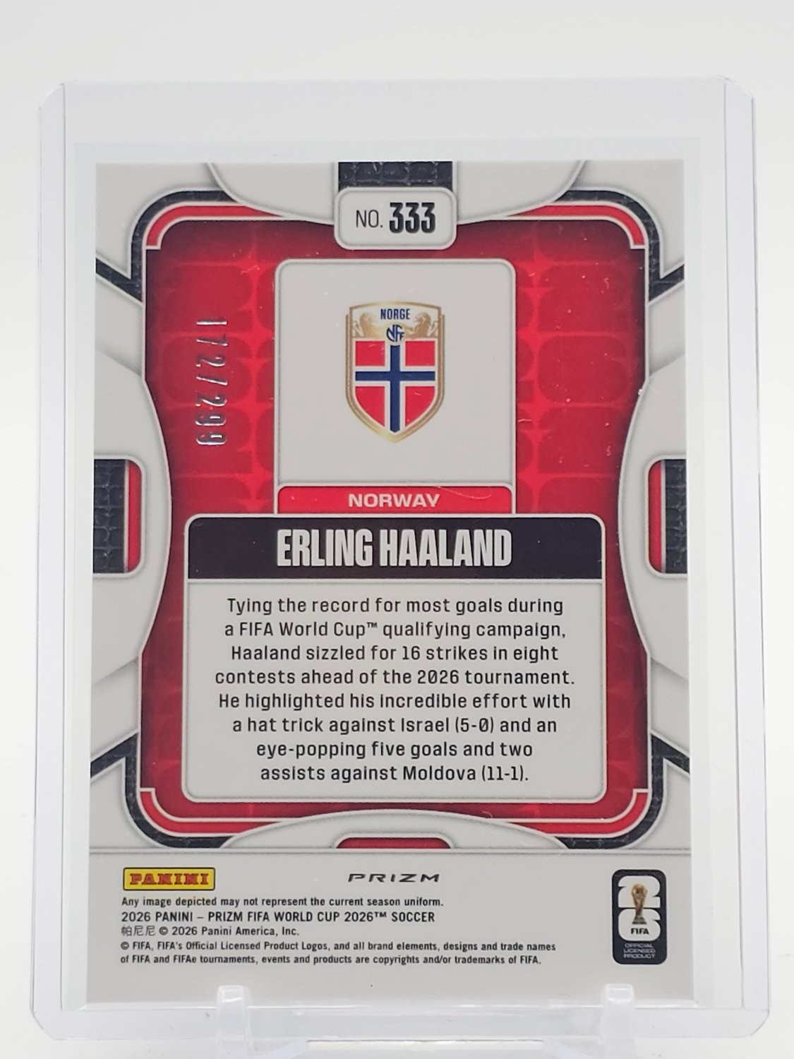 ERLING HAALAND 2026 PANINI PRIZM FIFA WC PURPLE HYPER /299 #333 NORWAY Q5442 view 2