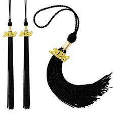2 pcs 2026 Graduation Tassels, Black Tassel 2026 Grad with Gold Charm, 2026 G.