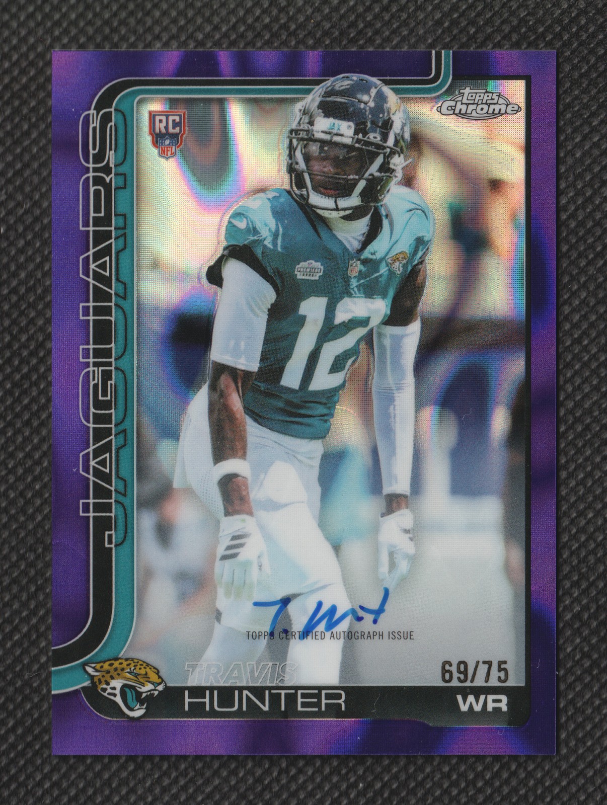 2025 Topps Chrome TRAVIS HUNTER RA-TRHU Rookie Auto Purple Lava Refractor RC /75
