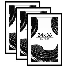 24x36 Poster Frame Set of 3, Display Pictures 20 x 30 with Mat or 24 x 36 wit...