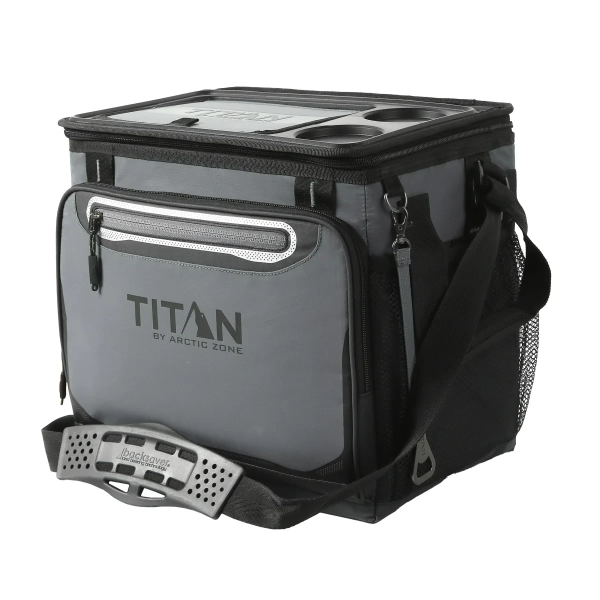 Titan 40 Can Collapsible Cooler - Gray - TableTop with 2 drink holders - 1740589