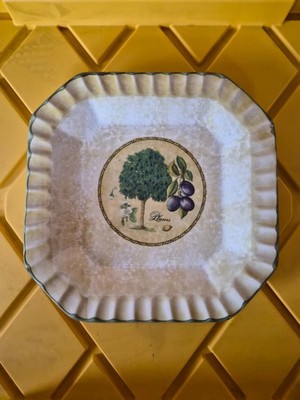 Ceramica Due Torri Plate Serving Platter Plum Tree 10'' x 10'' Yellow Green Italy