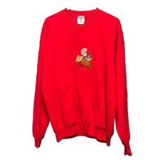 Vintage Jerzees Santa Claus Workshop Embroidered Red Sweatshirt Mens XL 90s