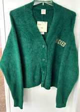 Wicked Katie Kime Green Metallic Knit V-Neck Heart Button Cardigan Sweater L