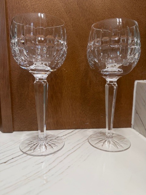 WATERFORD GLENMORE SET of 2 CRYSTAL WINE HOCK GLASSES GOBLETS #1306