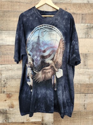 3XL The Mountain Native American Dream Catcher Eagle Flag Blue Tie Dye T Shirt