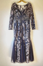 Mother Of The Bride Gray/Blue Lace Sequined Dress Gown By Jade Couture. Size M/L