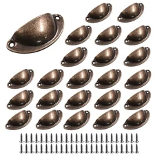 24pcs Antique Cup Drawer Pulls Bin Cup Pulls Knobs, 24pcs-Small Red Bronze