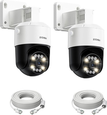ZOSI C296 2-Pack 4K 8MP PoE Pan/Tilt Security Cameras w/ 2x 60ft Ethernet Cables